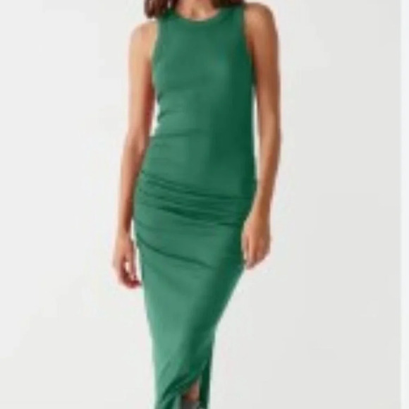 Michael Stars Women's Side-Ruched Ultra Rib Midi Dress - Scoop Neck, Size XLP - Picture 1 of 15